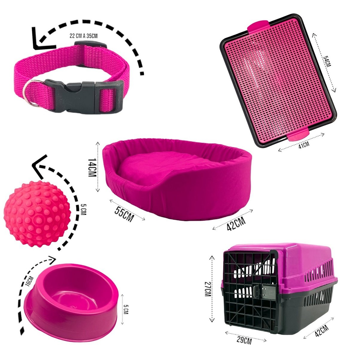 Kit Pet Médio Cama Europa Sanitário Transporte Acessórios - Rosa - 3