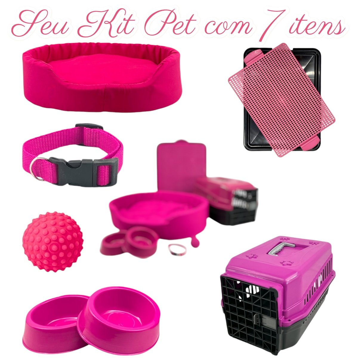 Kit Pet Médio Cama Europa Sanitário Transporte Acessórios - Rosa - 2