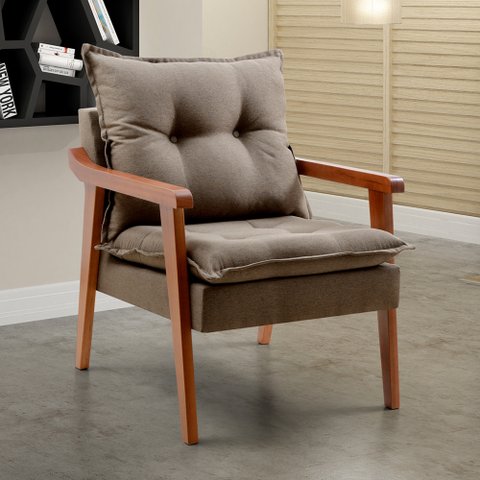 Poltrona Decorativa Pérola Vivaro Decor Linho Marrom