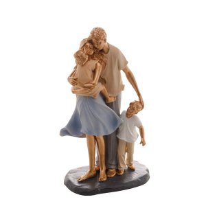 Escultura Família Decorativa em Resina Ouro Mãe, Pai e Casal de Filhos