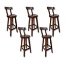 Ver imagem 1 de Conjunto 5 Bancos Altos Girafa Com Encosto Em Madeira De Lei Maciça - Imbuia