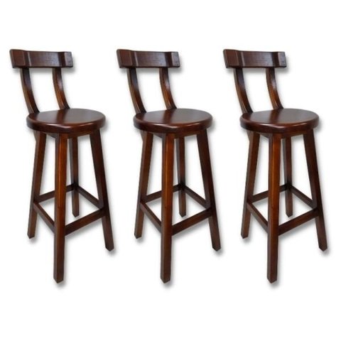 Conjunto 3 Bancos Alto Bistrô De Madeira Com Encosto Bancada Ideal Para Bar E Restaurante - Imbuia