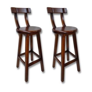 Conjunto 2 Bancos Alto Bistrô De Madeira Com Encosto Bancada Ideal Para Bar E Restaurante - Imbuia