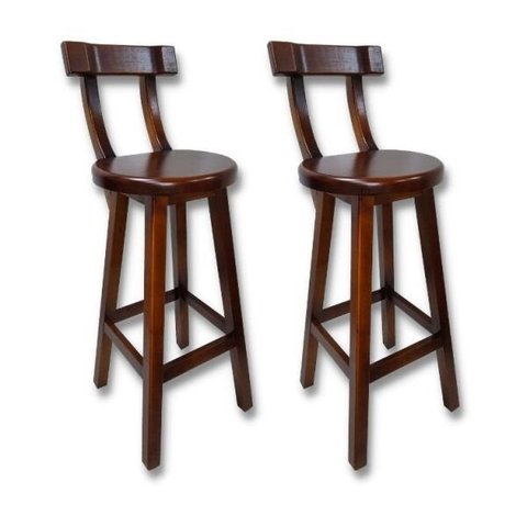 Conjunto 2 Bancos Alto Bistrô De Madeira Com Encosto Bancada Ideal Para Bar E Restaurante - Imbuia