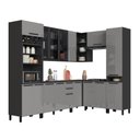 Ver imagem 3 de Cozinha Modulada Completa de Canto 8 Peças 469cm 16 Portas 2 Gavetas com Tampo Mônaco Chumbo/Titânio