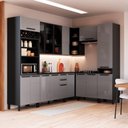 Ver imagem 1 de Cozinha Modulada Completa de Canto 8 Peças 469cm 16 Portas 2 Gavetas com Tampo Mônaco Chumbo/Titânio