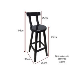 Conjunto 3 Bancos Alto Bistrô De Madeira Com Encosto Bancada Ideal Para Bar E Restaurante - Preto - 2