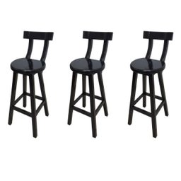 Conjunto 3 Bancos Alto Bistrô De Madeira Com Encosto Bancada Ideal Para Bar E Restaurante - Preto - 1