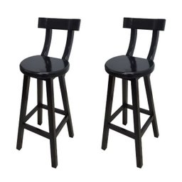 Conjunto 2 Bancos Alto Bistrô de Madeira com Encosto Bancada Ideal para Bar e Restaurante - Preto - 1