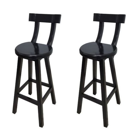 Conjunto 2 Bancos Alto Bistrô de Madeira com Encosto Bancada Ideal para Bar e Restaurante - Preto