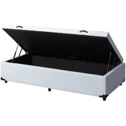 Cama Box Baú Solteiro Blindado Linhão Branco com pistão a gas - 1