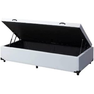 Cama Box Baú Solteiro Blindado Linhão Branco com pistão a gas