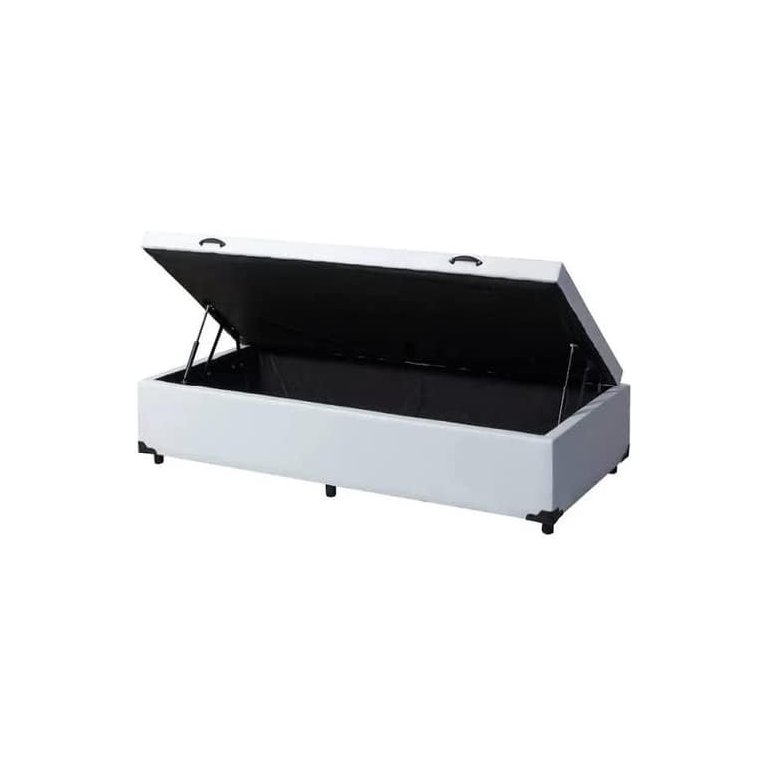 Cama Box Baú Solteiro Blindado Linhão Branco com pistão a gas Cama Box Baú Solteiro Blindado Linhão Branco com pistão a gas
