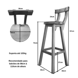 Kit 3 Banqueta Alta de Madeira com Encosto Girafa - 3