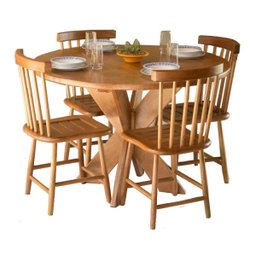Conjunto Mesa Jantar Redonda 1,20M 4 Cadeiras Country Madeira Maciça - 1