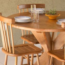 Conjunto Mesa Jantar Redonda 1,20M 4 Cadeiras Country Madeira Maciça - 2