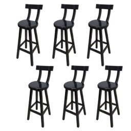 Conjunto 6 Bancos Alto Bistrô De Madeira Com Encosto Bancada Ideal Para Bar E Restaurante - Preto - 1