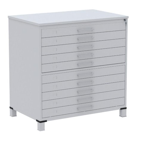 Mapoteca 10 Gavetas Pandin 120cm (larg) Inmetro Tampo Mdp Cinza