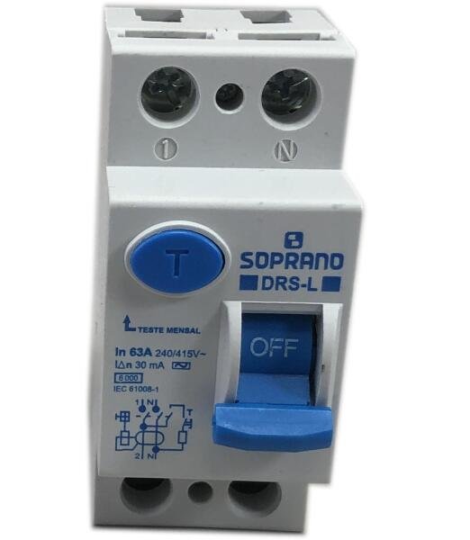 Interruptor Idr Fuga Residual Terra 2P 63A Soprano Dsr2-L