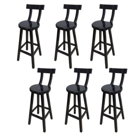Kit 6 Banquetas Alta Bistrô De Madeira Com Encosto Bancada Ideal Para Bar E Restaurante - Preto