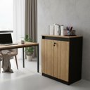 Ver mais imagens de Armário Balcão Multiuso 60cm 2 Portas com Chave Compacto Tecnomobili - Amêndoa/Preto