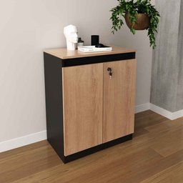 Balcão para Escritório Baixo 2 Portas com Chave 60cm Me4149 Tecno Mobili - Amêndoa/preto - 1