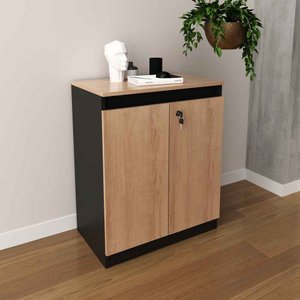 Balcão para Escritório Baixo 2 Portas com Chave 60cm Me4149 Tecno Mobili - Amêndoa/preto