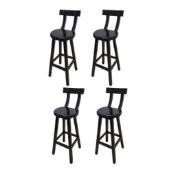 Conjunto 4 Bancos Alto Bistrô De Madeira Com Encosto Bancada Ideal Para Bar E Restaurante - Preto - 1