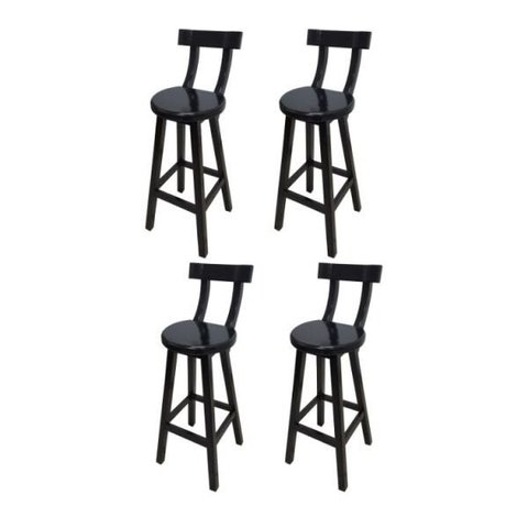 Conjunto 4 Bancos Alto Bistrô De Madeira Com Encosto Bancada Ideal Para Bar E Restaurante - Preto