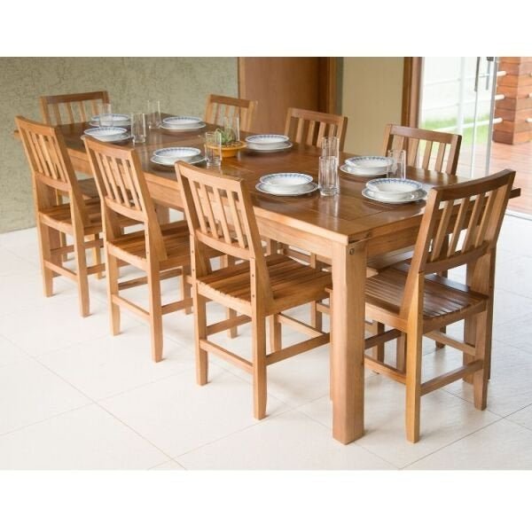 Conjunto de Mesa de Jantar Mineirinha 2,50M com 8 Cadeiras Confort em Madeira de Lei Maciça - 1