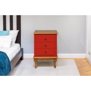 Mesa de Cabeceira Luis Xv 3 Gavetas - Vermelho