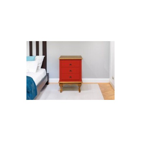 Mesa de Cabeceira Luis Xv 3 Gavetas - Vermelho