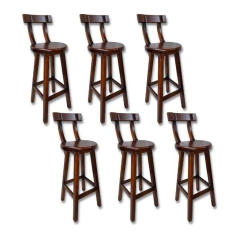 Kit 6 Banquetas Alta Bistrô De Madeira Com Encosto Bancada Ideal Para Bar E Restaurante - Imbuia