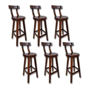 Kit 6 Bancos Banqueta Alta Girafa De Madeira Com Encosto Imbuia - Viva Moveis