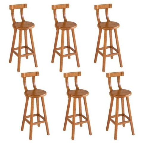 Conjunto 6 Bancos Alto Bistrô De Madeira Com Encosto Bancada Ideal Para Bar E Restaurante