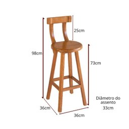 Conjunto 4 Bancos Alto Bistrô De Madeira Com Encosto Bancada Ideal Para Bar E Restaurante - 2