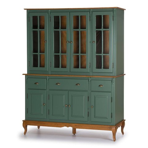 Arca Oratório 4 Portas Madeira, 3 Gavetas e 4 Portas Vidro Hannover - M560806 Cor Laca - Verde