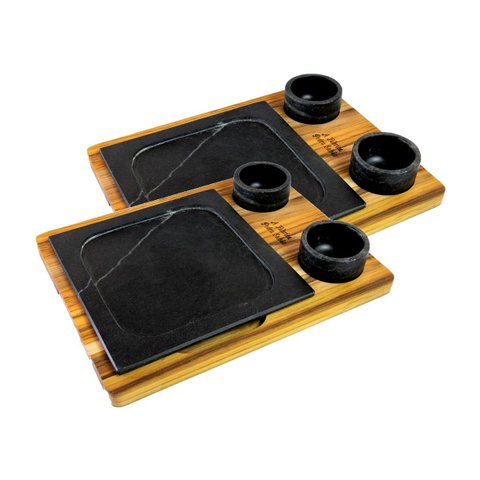 Kit 2 Prato com 04 Molheiras Pedra Sabão e Suporte G 25x25cm Industria São Jose AF146X2INDSJ