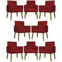 Ver imagem 1 de Kit 8 Poltronas Decorativas Mari Pé Palito Castanho - Vermelho Suede