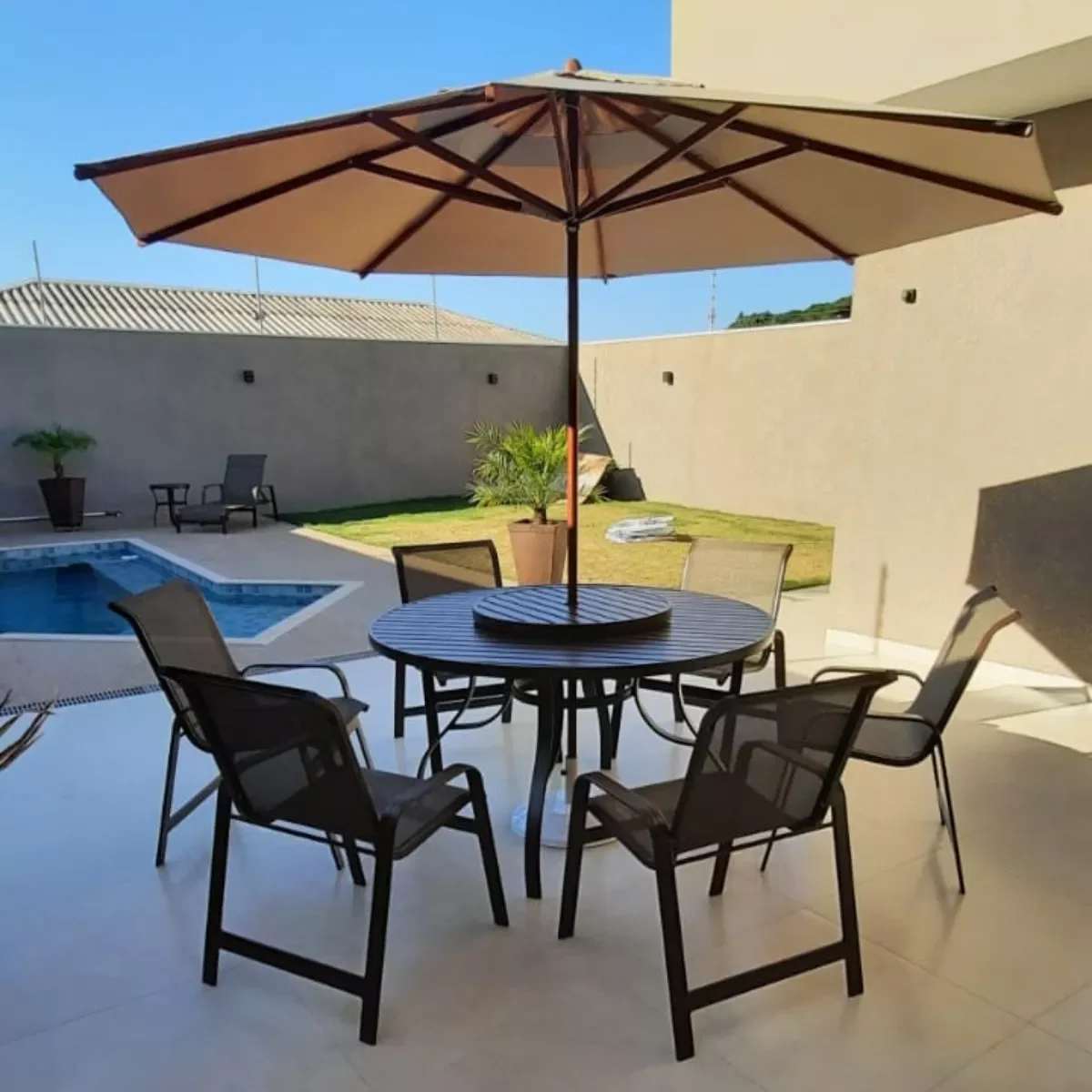 Ver imagem 3 de Mesa Giratória para Jardim Área Externa com 6 Cadeiras Tela - Marrom-escuro