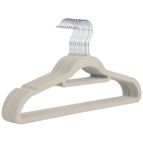 Kit 10 Unidades Cabide Slim de Veludo Bege