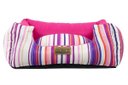 Ver imagem 1 de Cama Quadrada para Cachorro ou Gato Luppet Luxo Rosa Listras - M