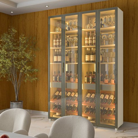 Cristaleira Bar 4 Portas Reflecta com Pés com LED com Espelho 100% MDF Prisma