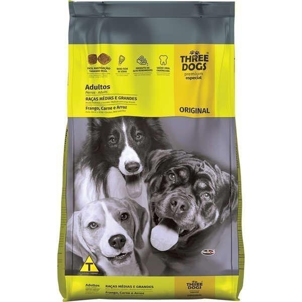 Ração Three Dogs Frango Cães Adultos Raças M/G 3Kg