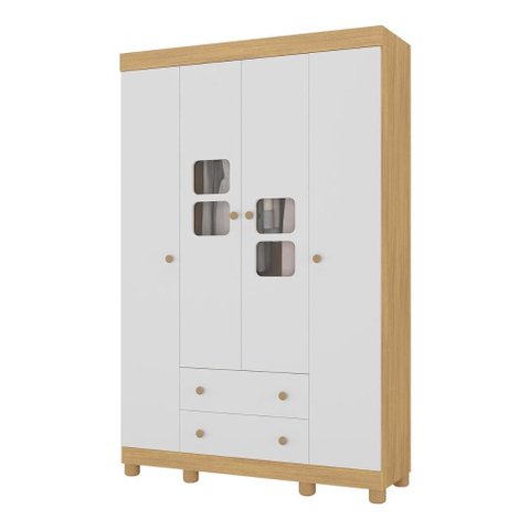 Guarda-roupa Infantil 122cm com Vidro 4 Portas e 2 Gavetas Sol Multimóveis Mp4420 Madeirado/branco