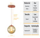 Ver imagem 4 de Pendente Bronze C/ Globo de Vidro Ambar de 14cm + Led 2w