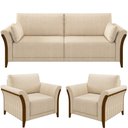 Ver imagem 1 de Kit Sofá 03 Lugares Sala Estar 222cm com 02 Poltronas Stefan Pés Madeira M03 Linho Bege - Lyam