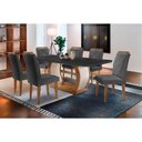 Ver imagem 1 de Sala de Jantar Completa Jade Tampo Madeirado C/ Vidro Curvo 180x90 e 6 Cadeiras Melissa Imbuia -