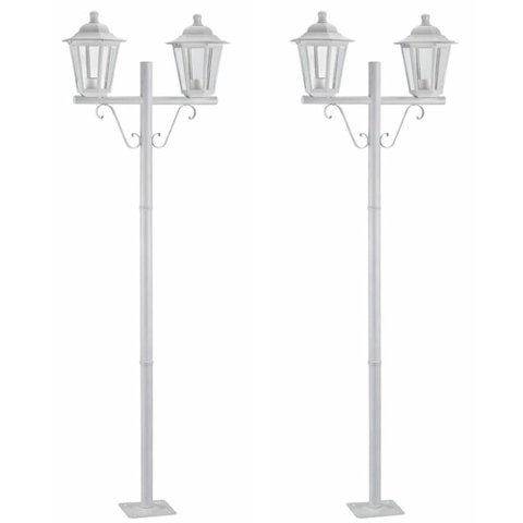 Kit 2 Postes de Jardim Duplo Luminária Externa Colonial E27 Branco Grega Dital 1,61m Tubo Alumínio