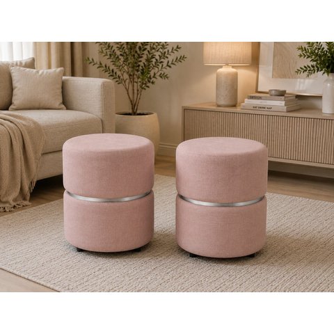 Kit de Puff com Cinta no Meio Prata Rosa Linho - Let Móveis